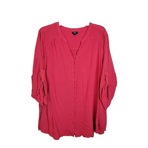 torrid Vibrant Pink Button-Front Tunic Blouse